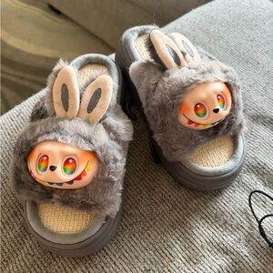 Labubu slippers gray with rainbow face